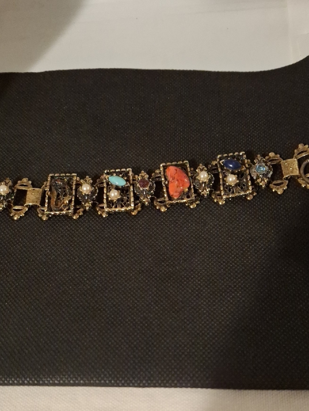 Gold-Tone Multi-Stone Women's Bracelet with Coral Accent